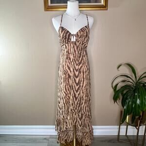 Wild Fable Brown Animal Zebra Print High Low Dress Size Medium Resort Vacation